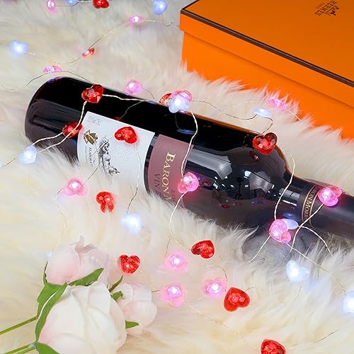 Miniatura 4 de KAiSnova Guirnalda de luces de corazón rojo para el día de San Valentín, cadena de luces de corazón de amor, funciona con pilas con control remoto y