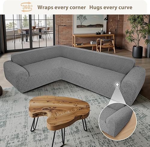 Miniatura 4 de Fundas para sofá modular en forma de L, funda elástica de 1 pieza para sofá esquinero, fundas antideslizantes y lavables, protector de muebles de