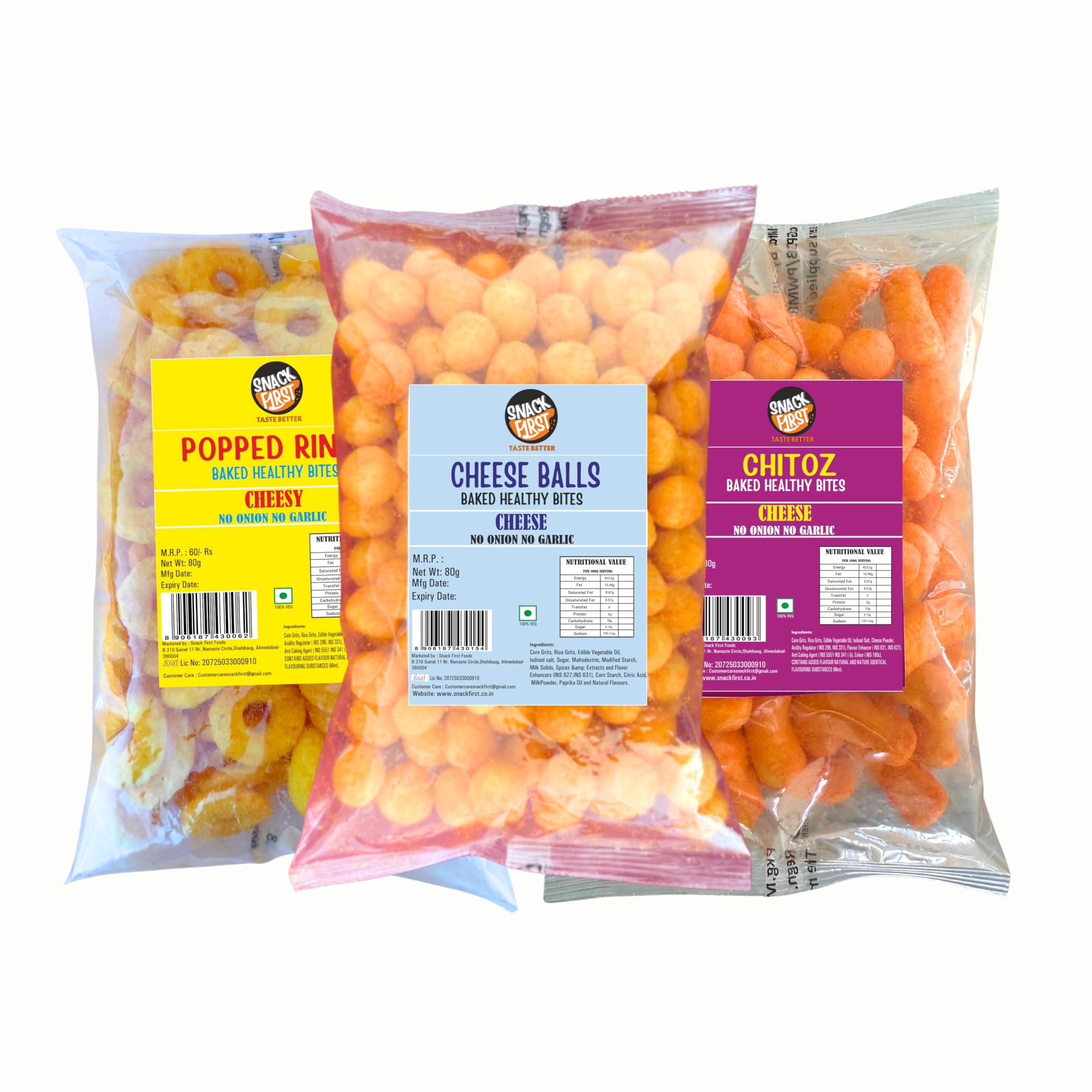 Snack First Baked Cheese Snack Combo, Cheese Balls, Chitoz, & Rings, Combo of 3, No Onion No Garlic, Jain, Puffed Snack, Corn Puffs, Healthy Snack, Namkeen, Each 80g-picture-27