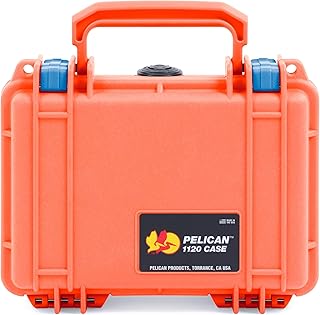 Pelican Protector 1120 Case by ColorCase - Orange - Small Size Waterproof Case with Pick & Pluck Foam & Convoluted Lid Foam - Blue Latches