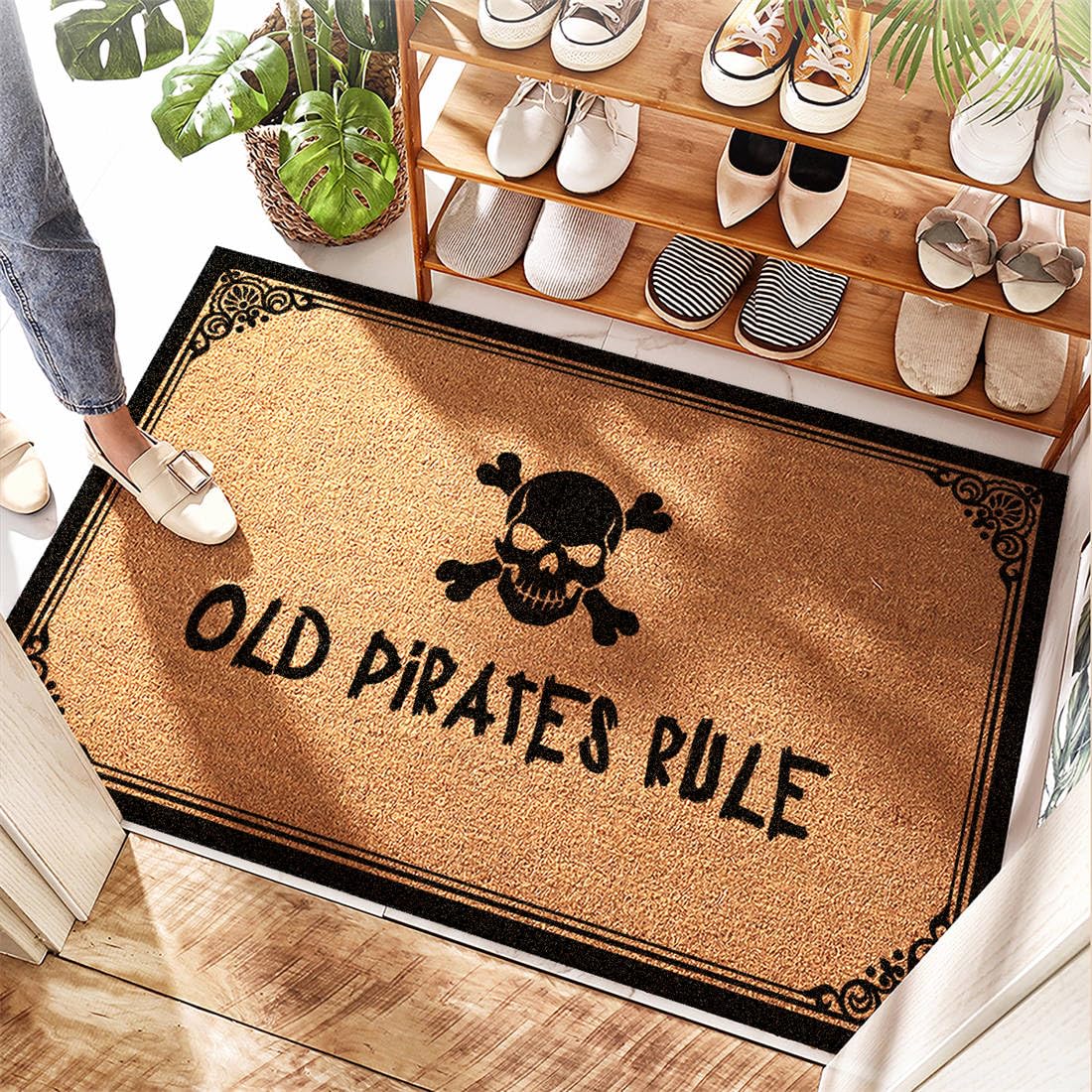 Tapis en paille de noix de coco antidérapant Old Pirates Rule pour entrée 65x90 cm