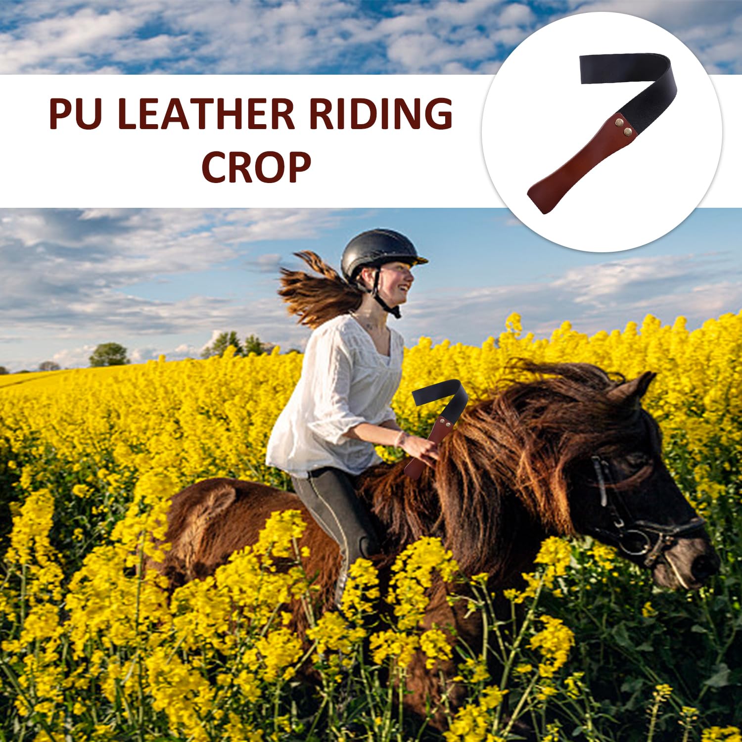 Frusta da Equitazione 1 Pezzo con Manico in Legno, Frusta da Equitazione in Pelle Pu, Strumenti di Impatto, Accessori per L'Equitazione, Accessori per L'Allenamento di Guida