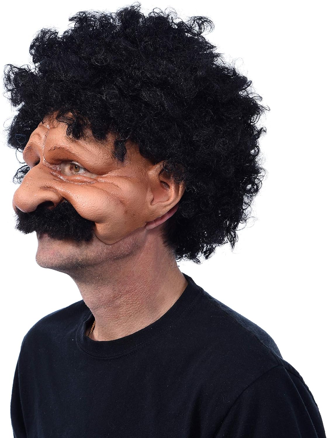 Zagone Studios Morty, Jolly Old Man Mask, Male Character Half Mask with Attached Black Afro Wig and Mustache