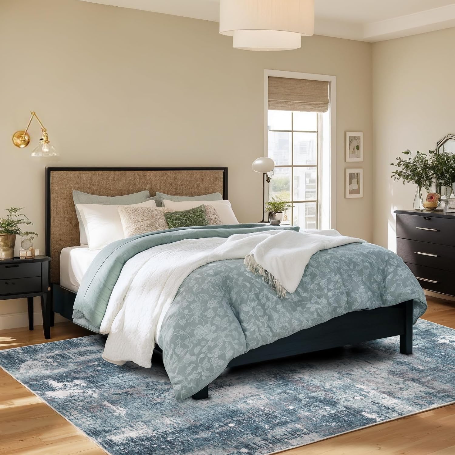 modern abstract washable area rug for living room,low pile 10x14 non slip carpet non-shedding area rug soft indoor stain resistant rug blue/grey blue/grey 10' x 14'