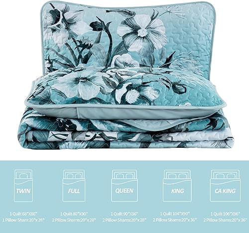 Miniatura 7 de Juego de edredón floral de 2 piezas tamaño individual, juego de edredón floral azul bohemio, de microfibra suave, ligera, color gris, colcha