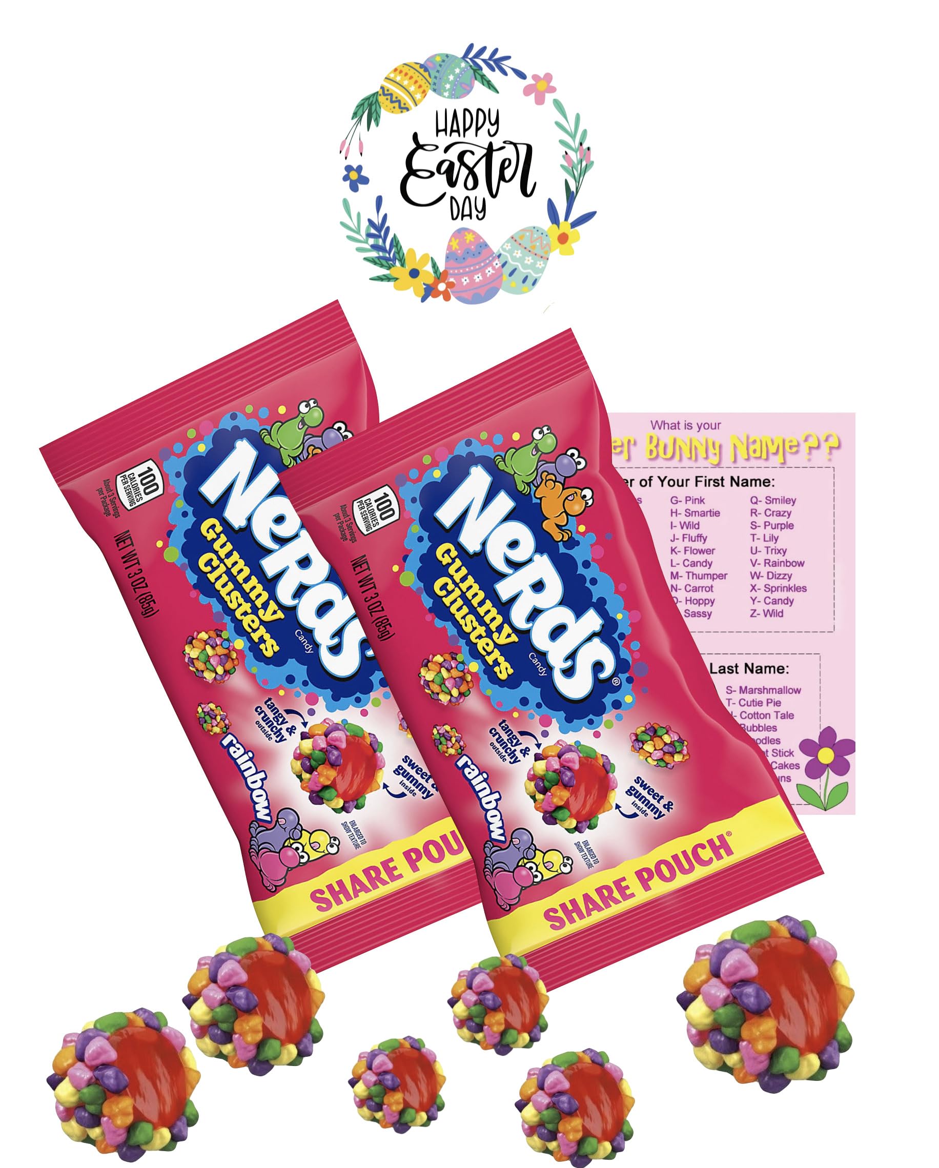 Easter Nerds, Gummy Clusters | Comes With GIFT TROVE Branded Easter Activity Card & Bonus Treats | (3 Ounce (Pack of 2), Rainbow Variety)