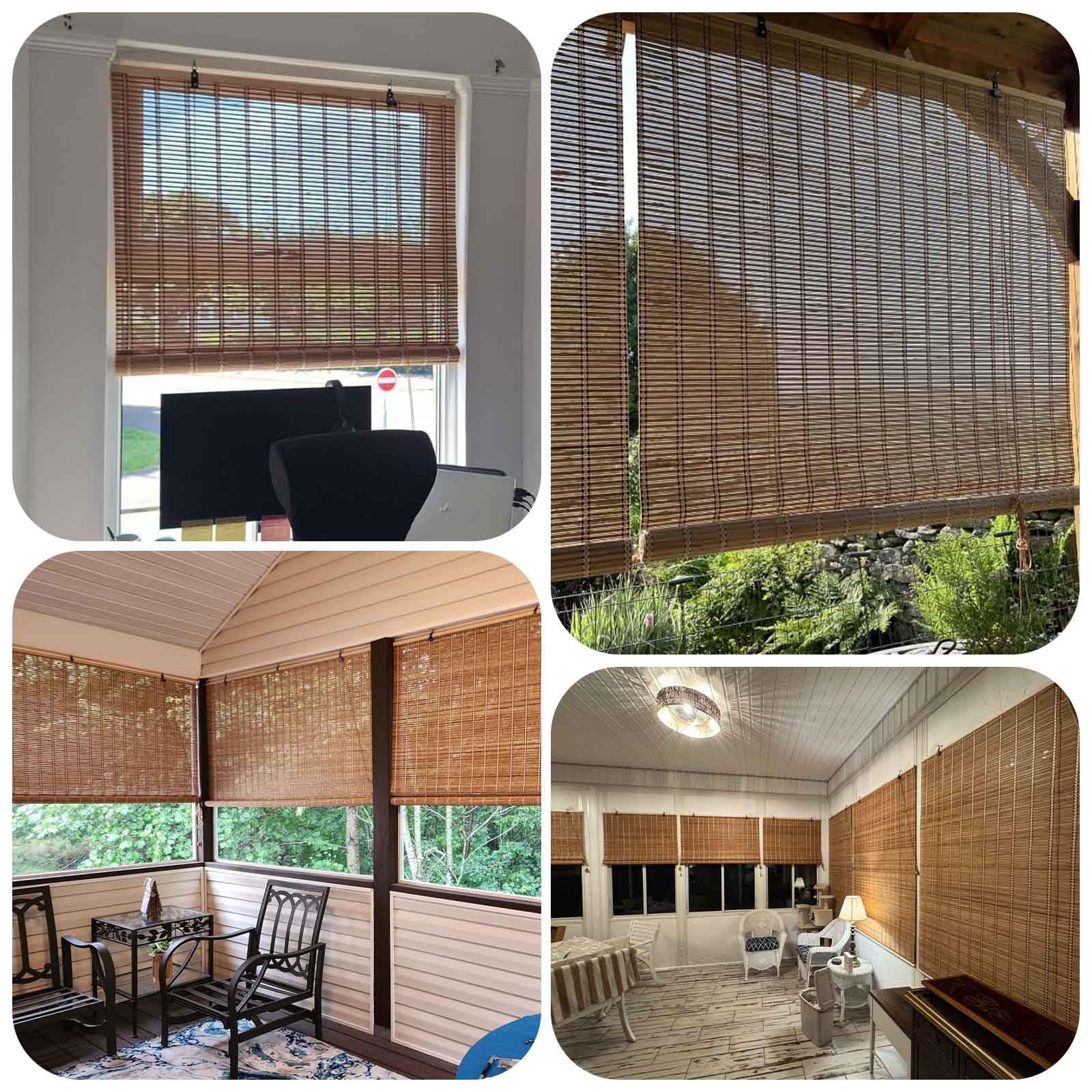 Store Bambou Intérieur Exterieur Rideau Store Enrouleur Protection UV Isolation Thermique Respirants Stores Venitien Bois Pour Chambre/Bureau/Jardin/Terrasse Personnalisables 45-180cm(W100xH200cm)