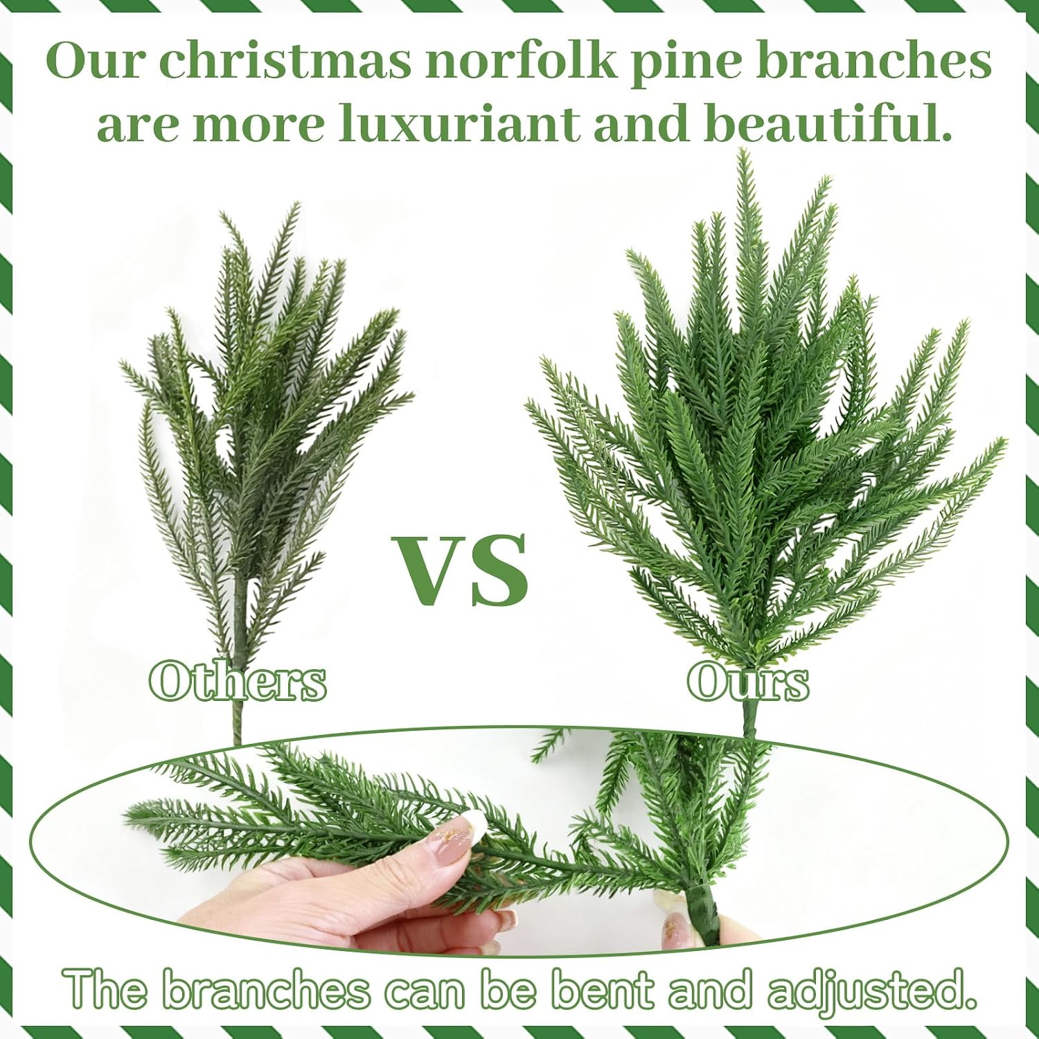 MEMOVAN Christmas Norfolk Pine Branches 18inch Artificial Green Pine Stem Real Touch Faux Cedar Pine Stem Lifelike Greenery Pines Picks Sprays for Vases DIY Flower Xmas Wreath Garland Craft Home Decor