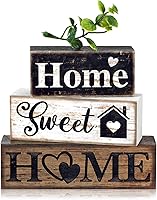 Moucuny 4PCS Farmhouse Wooden Tiered Tray Decor - Rustic Eucalyptus Leaves 'Sweet Home' Wood Block Signs Tabletop Centerpiece