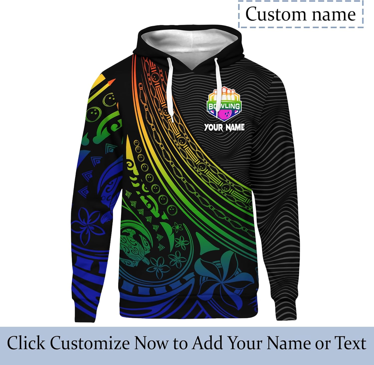 Unisex Bowling Pullover Hoodie Customized Bowling Pin And Bowling Ball Long Sleeve Shirt Printing Bowling Theme Clothing