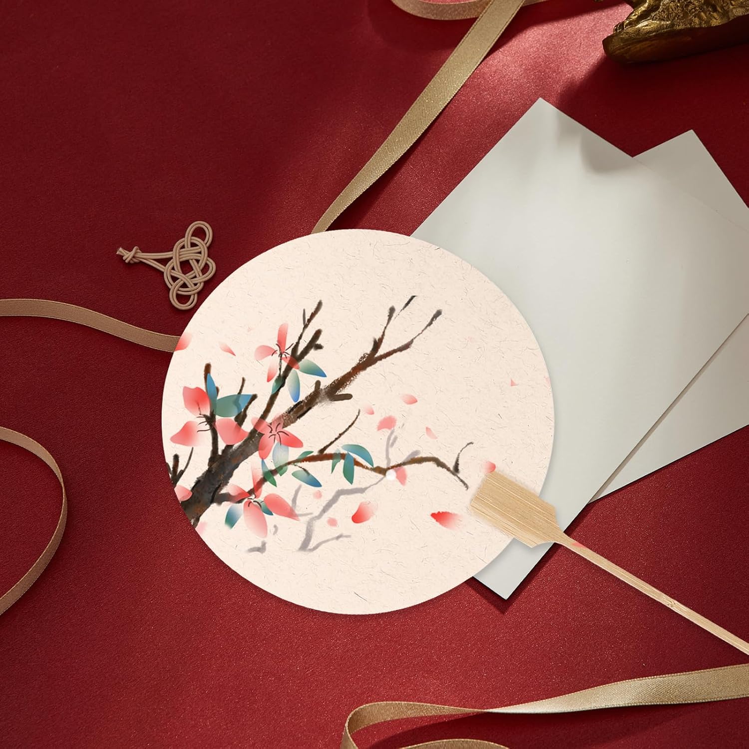 Garneck 5pcs DIY Blank Paper Hand Fans for Painting and Graffiti, Traditional Vintage Style Handheld Fans Made of Paper and Wood, for Wedding Ceremony and Banquet Decoration Color