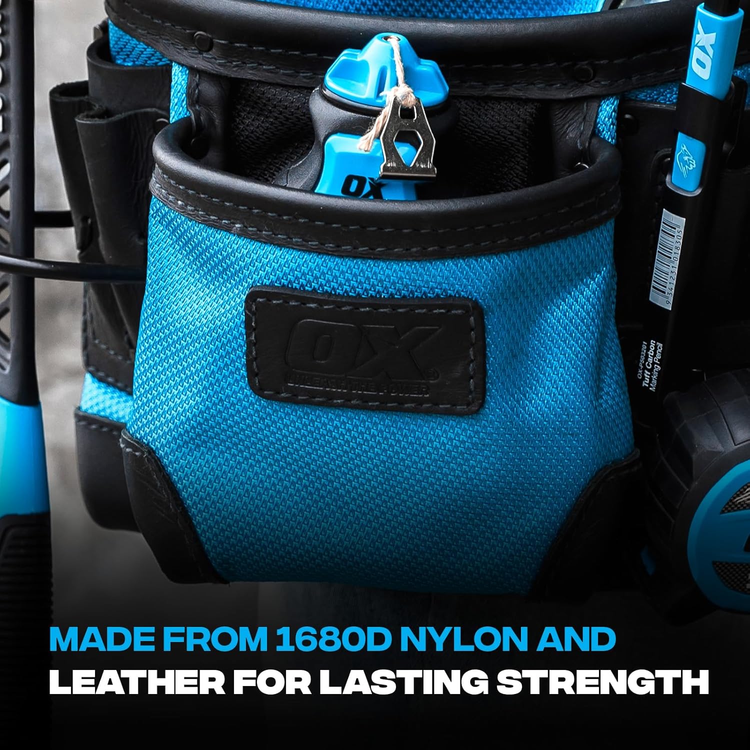OX Tools Ultimate 10 Pocket Leather & Nylon Fastener Pouch, Top-Grain Leather & Kevlar Reinforcements