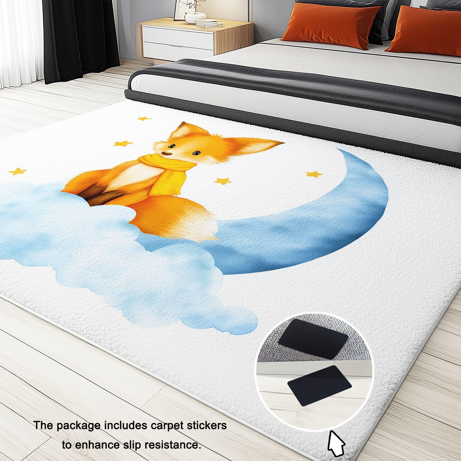 Genérico Dywan do salonu 140 x 200 cm dywaniki do sypialni antypoślizgowe akwarela obraz lis księżyc gwiazdy dywan nogi do sypialni beżowy dywaniki dekoracyjne do salonu