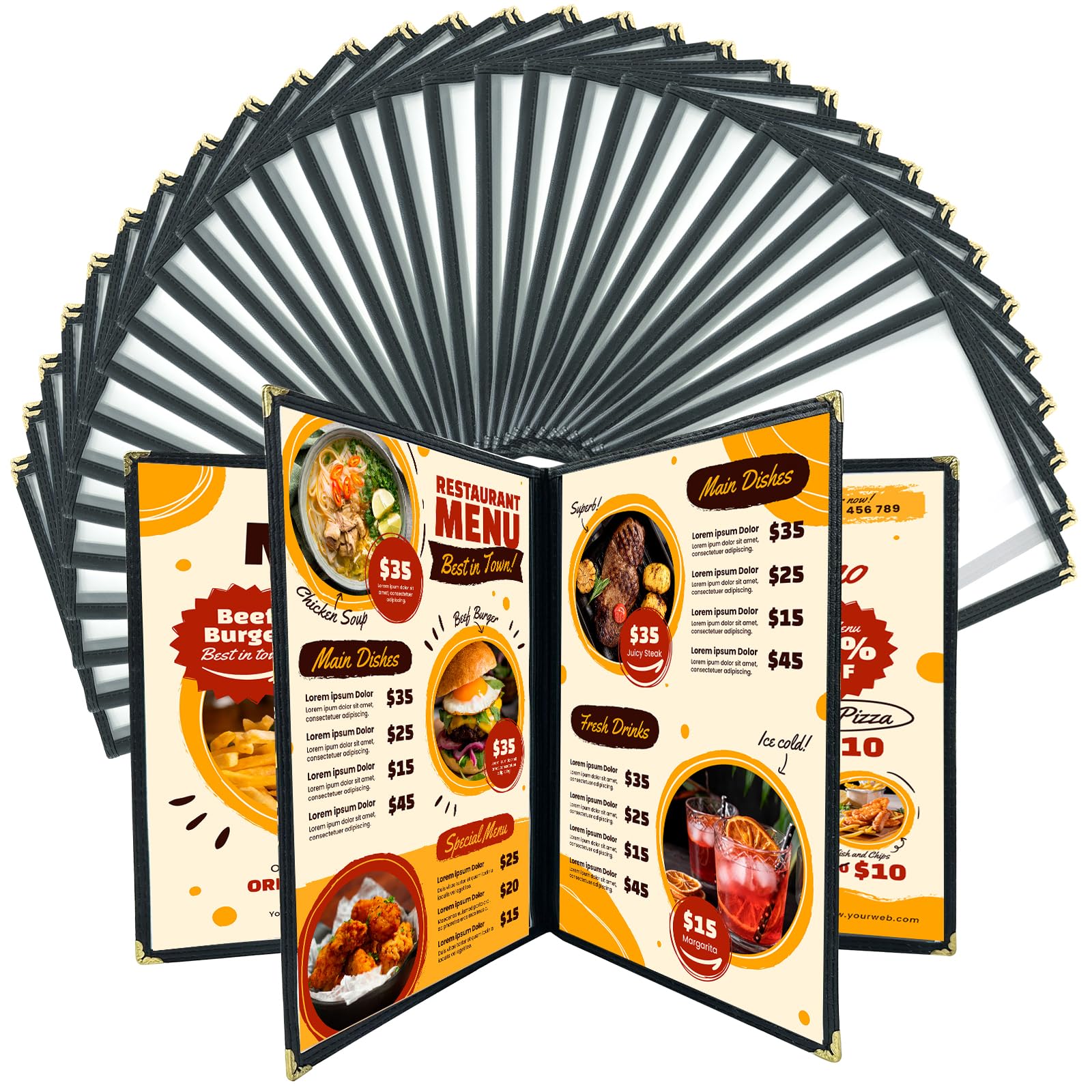 Cubiertas de menú de 8.5 x 11 pulgadas, paquete de 30 fundas transparentes para menú de restaurante para cocina, bebida, vino y menú, color negro (8.5 x 11 pulgadas (4 páginas, 8 vistas))