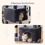 Gitelsnour Arbre de chat, Tour de chat lourd pour les grands chats adultes, Tour d'arbre de chat principal avec hammam, 2 Gros Perches, 2 Condos pour chats forIndoor Chats 20 lbs+, 15 Postes de scratching, gris fumé GCT033G
