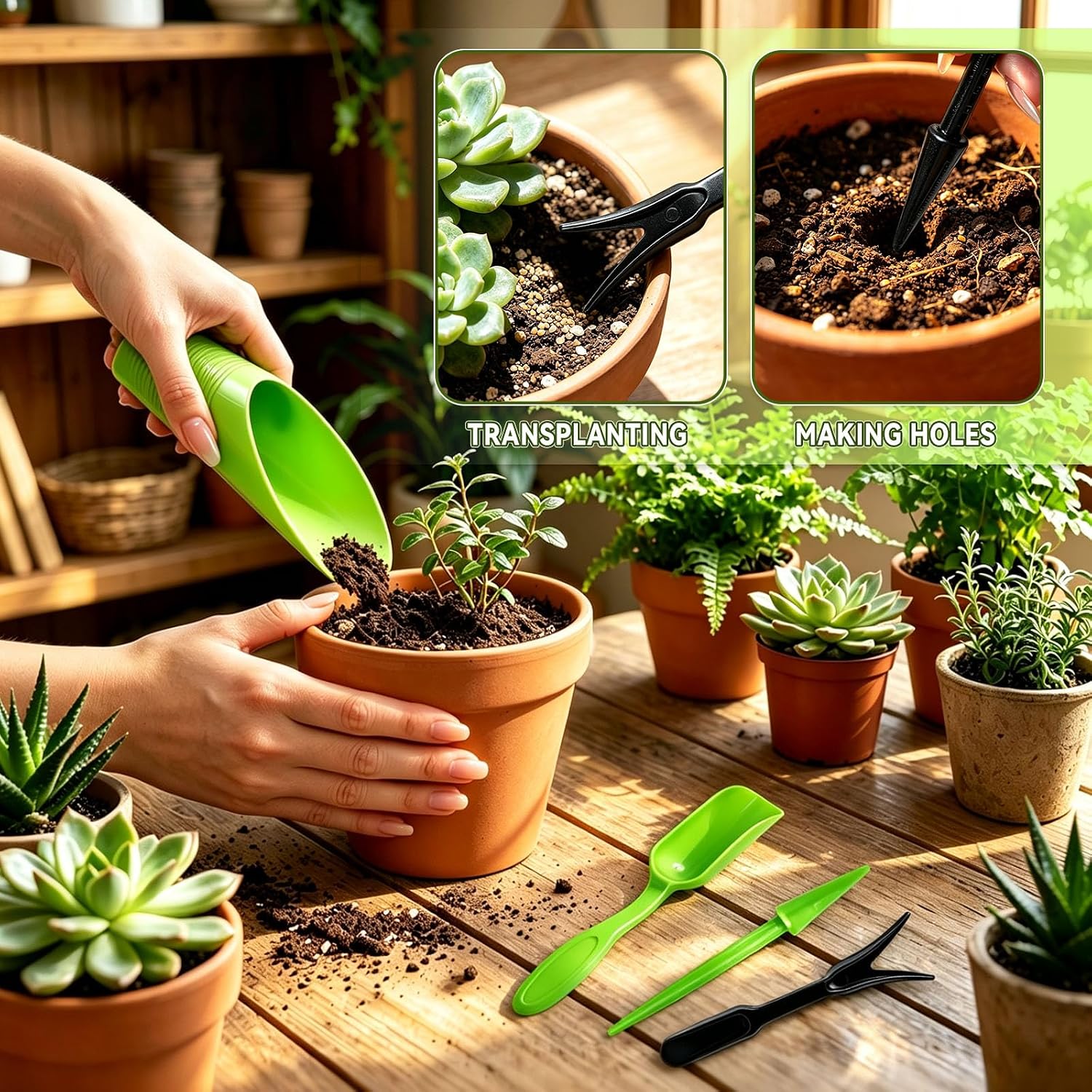 9 PCS Garden Soil Scoop Sets Garden Shovel Plastic Succulent Kits image 5