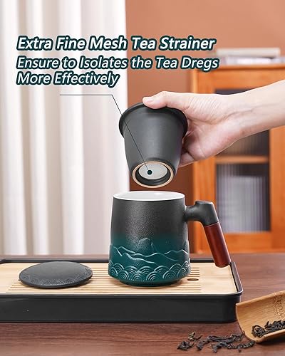 Vista 60 de ZENS Taza de té con infusor y tapa para remojar hojas sueltas, taza infusor de té de cerámica en relieve de 16.9 onzas, difusor de té con mango