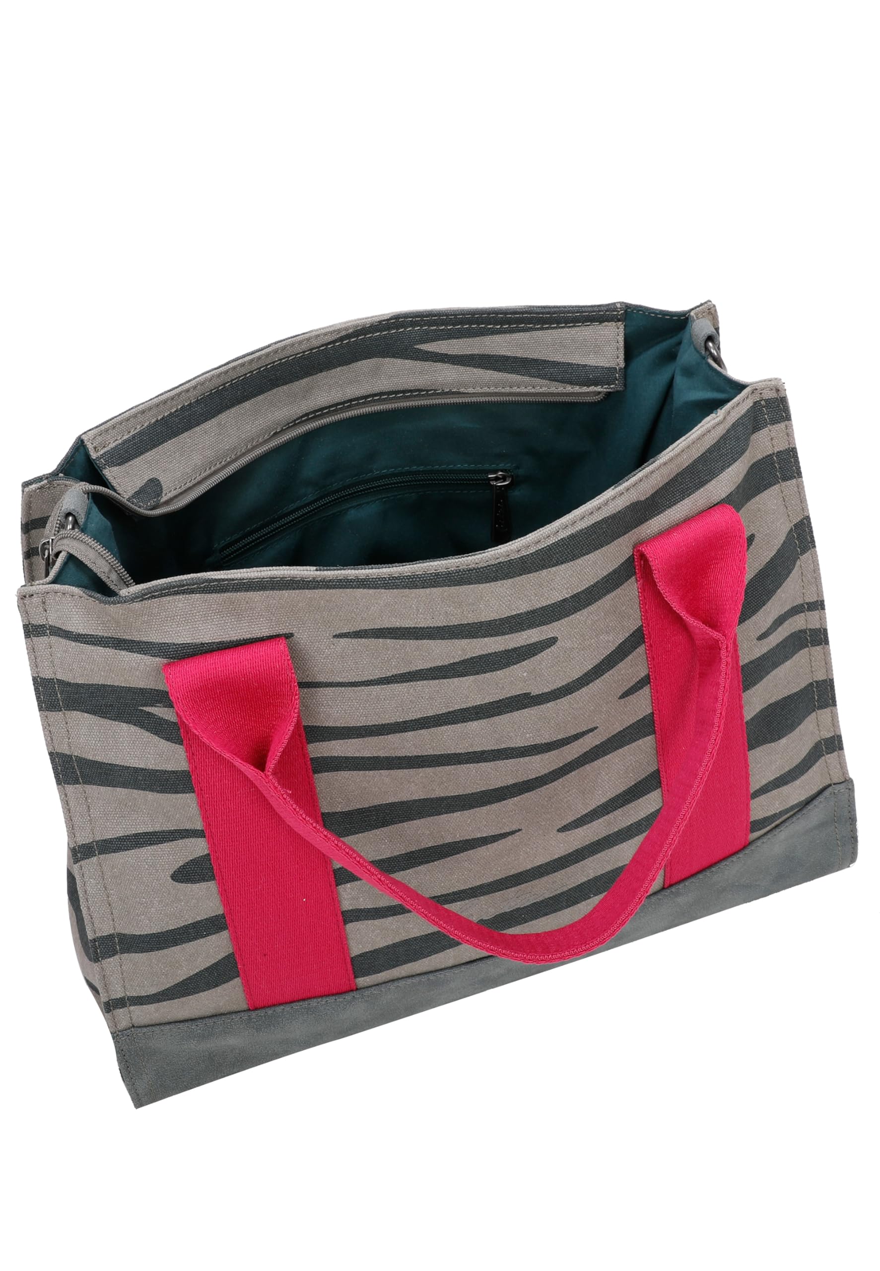 Fritzi Canvas Tote Bag Zebra Shopper Baumwollmix Damen Handtasche Umhängetasche Festival City Beach vegan Zebraprint 29,5 x 40 x 14 cm – Pink, Gruen