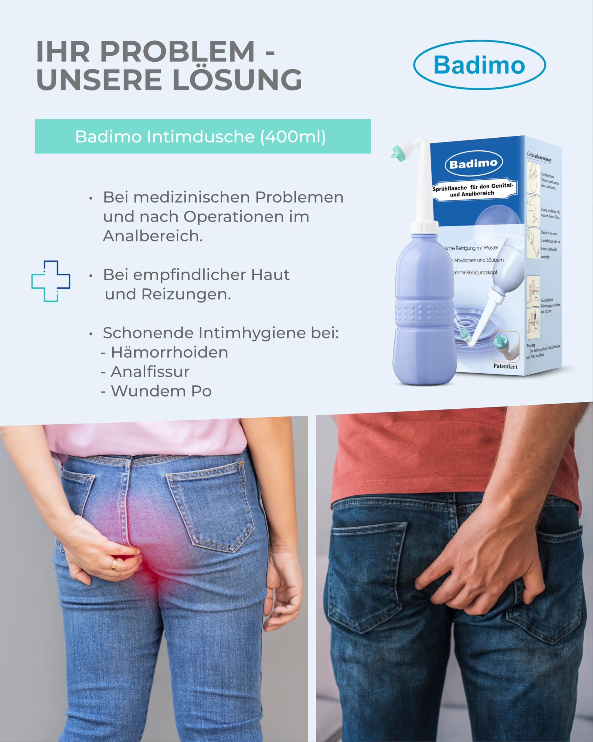 Badimo Po-Dusche - Reise-Bidet spart Papier - mobiles Bidet - Hygienische Reinigung unterwegs - mit Deckel & Reisebeutel - PZN 7544105
