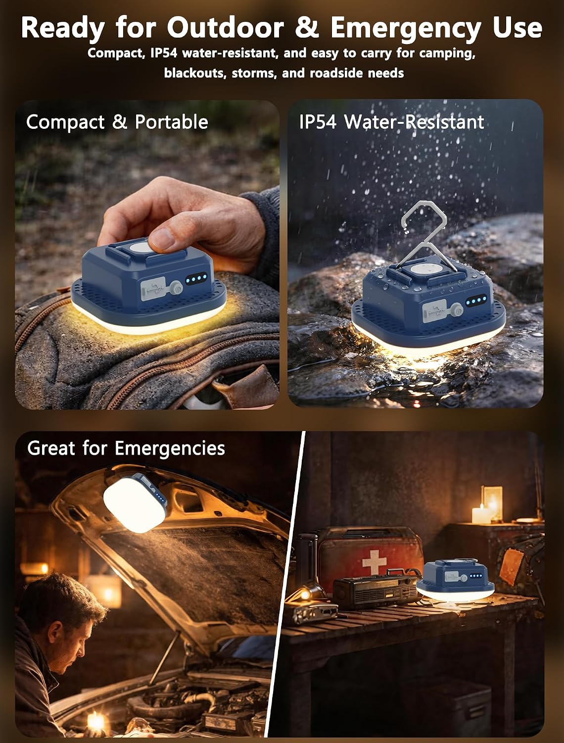 Rechargeable Tent Light for Camping, LED Camping Light with Magnet, 4500mAh Battery, USB-C Charging, Lanterns with 5 Lighting Modes, Red Light for Outdoor, Hiking, PowerOutage