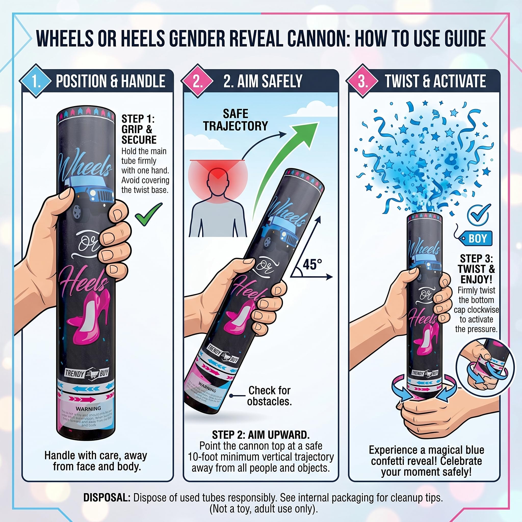 5 szt. Boy Gender Reveal Confetti Cannon Blue – Biodegradowalne niebieskie poppers konfetti ujawnienie płeć impreza konfetti armata i zabawki do świętowania dziecka