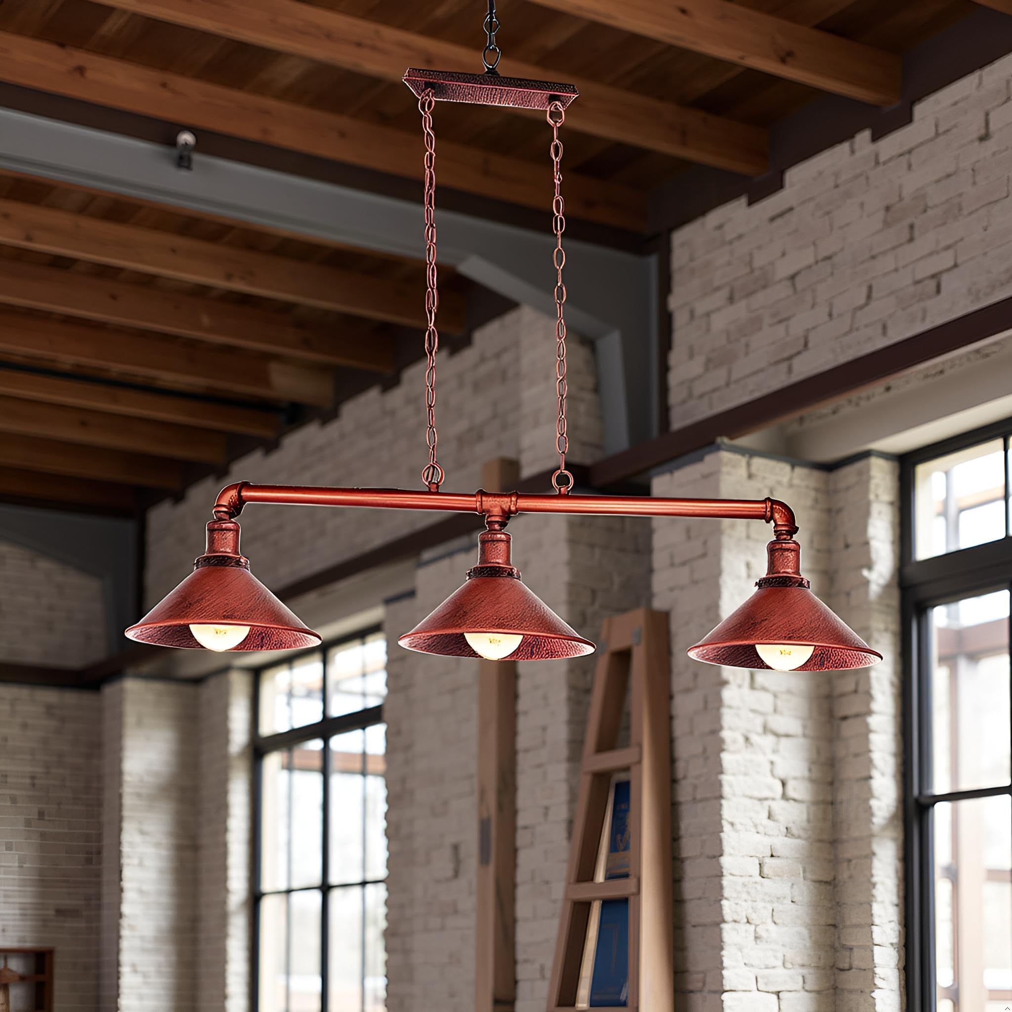 LEDSone Barra luminosa a 3 vie in stile vintage vintage stile steampunk con paralume lampada a sospensione lampada da soffitto in metallo (Rustic Red)