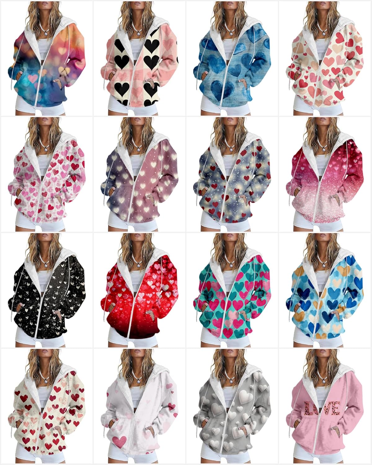 MARSVOVO Cute Love Heart Hooded Sweatshirt Women Dressy Casual Zip Up Hoodies Spring Fall Long Sleeve Blazers Jackets - Image 3