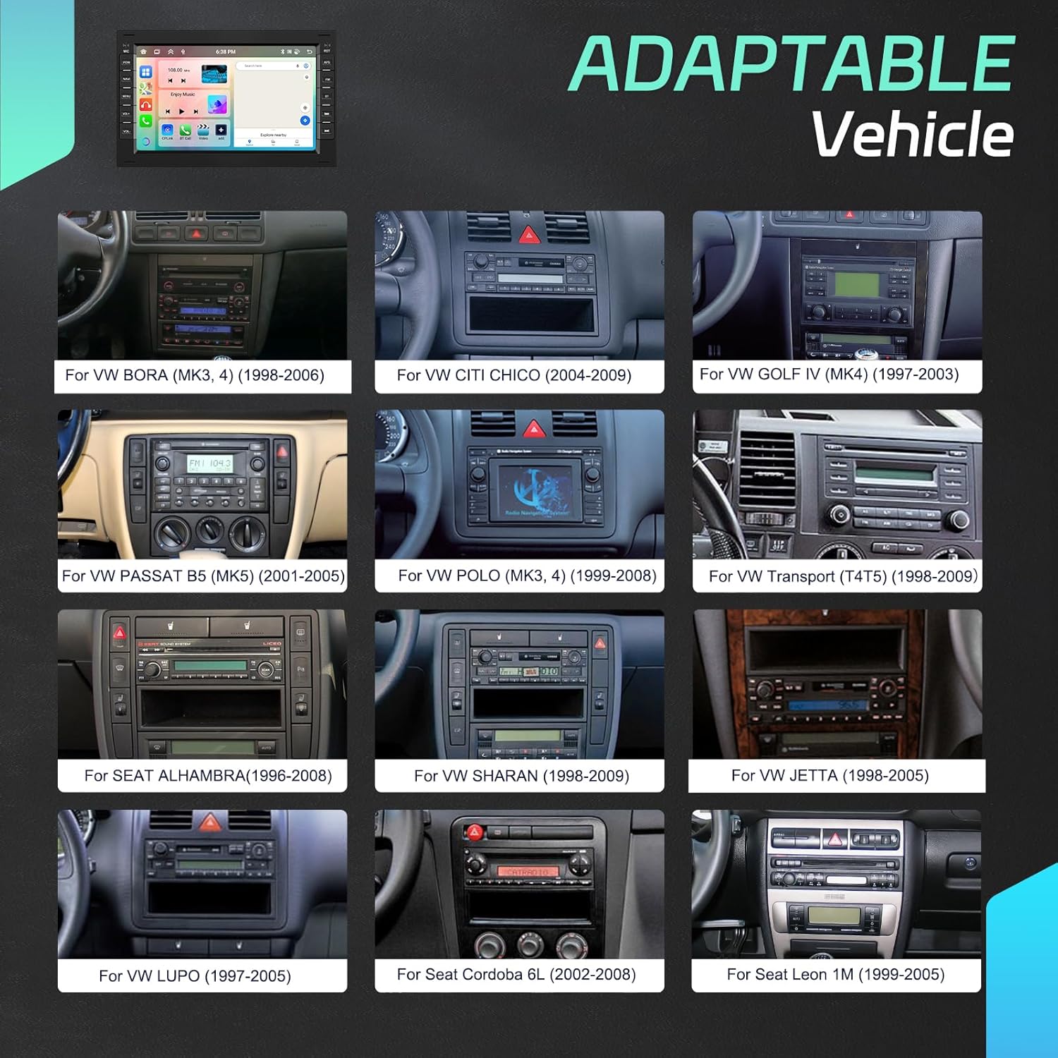 8 Core 6G 128G for VW Passat Golf Jetta T5 EOS Polo Radio Android 7 Inch Wireless Carplay Android Auto, for Volkswagen Touran Seat Sharan Stereo Bluetooth DSP GPS Navigation WiFi FM/RDS Backup Camera