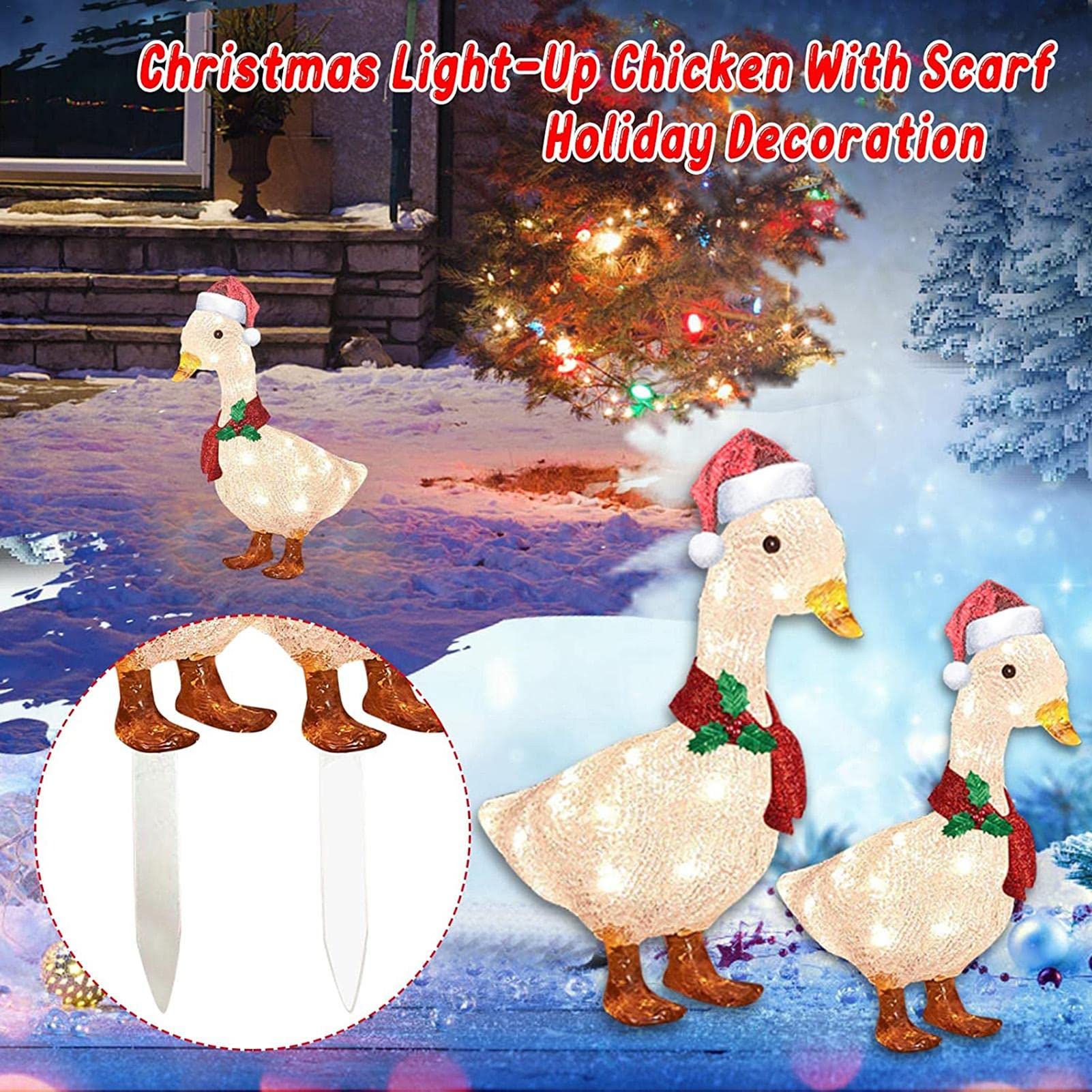 Décoration De Noël Lumineuse - Canard Acrylique 2D Avec Bonnet Et écharpe Du Père Noël - Pour Jardin, Terrasse, Balcon