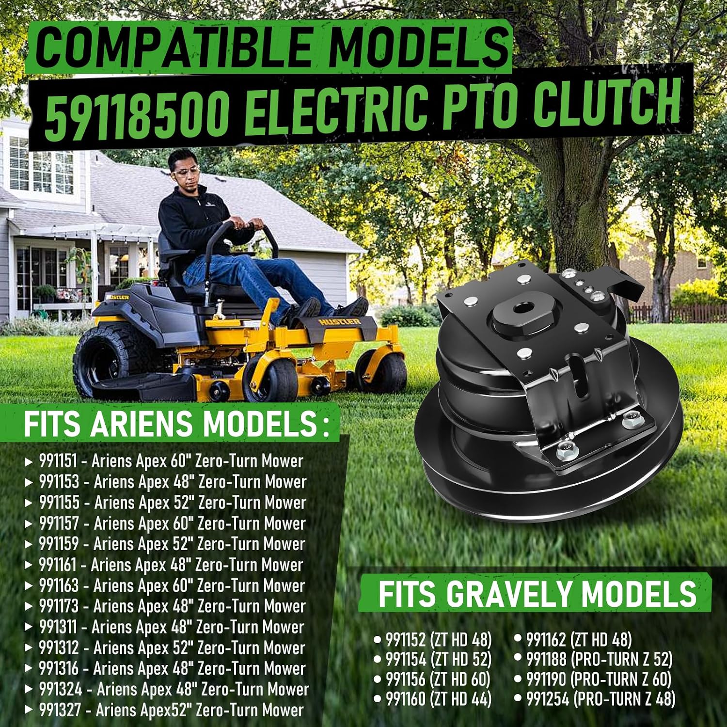 59118500 Electric PTO Clutch Fits for Gravely ZT HD 44 48 52 60 Pro-Turn Pro Turn Z48 Z52 Z60, Ariens Apex 48 52 60, Ogura GT1.5-AR09, Replace 53797600 05118900