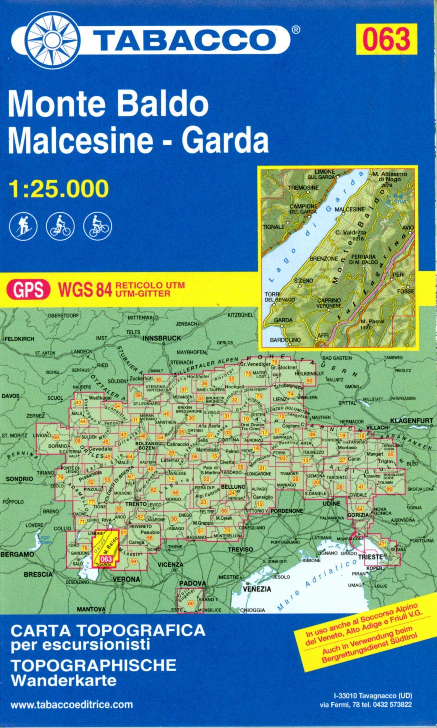 Monte Baldo / Malcesine / Garda (063): Tabacco Wanderkarte 63