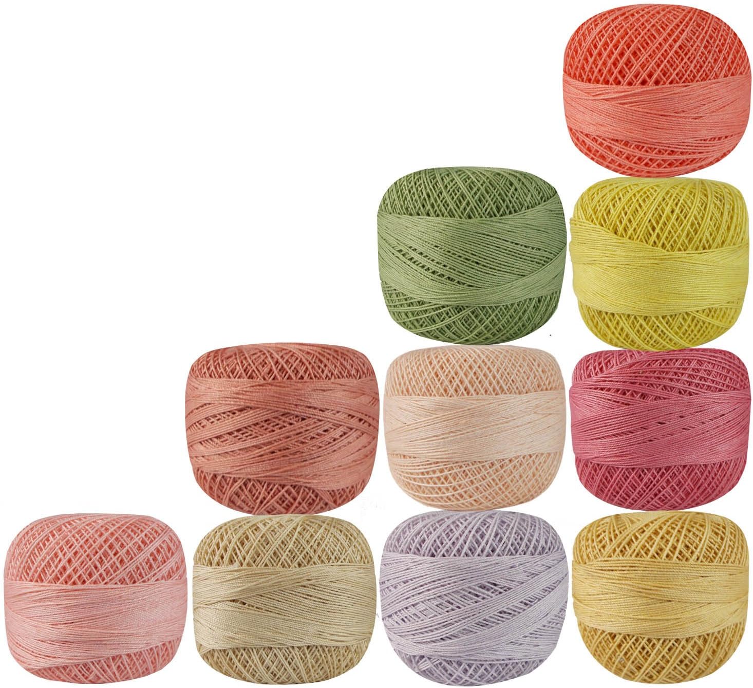 Set of 10 Pcs Multicolor Cotton Crochet Thread Cross Stitch Knitting Balls Yarn Tatting Doilies Skeins Lacey Craft