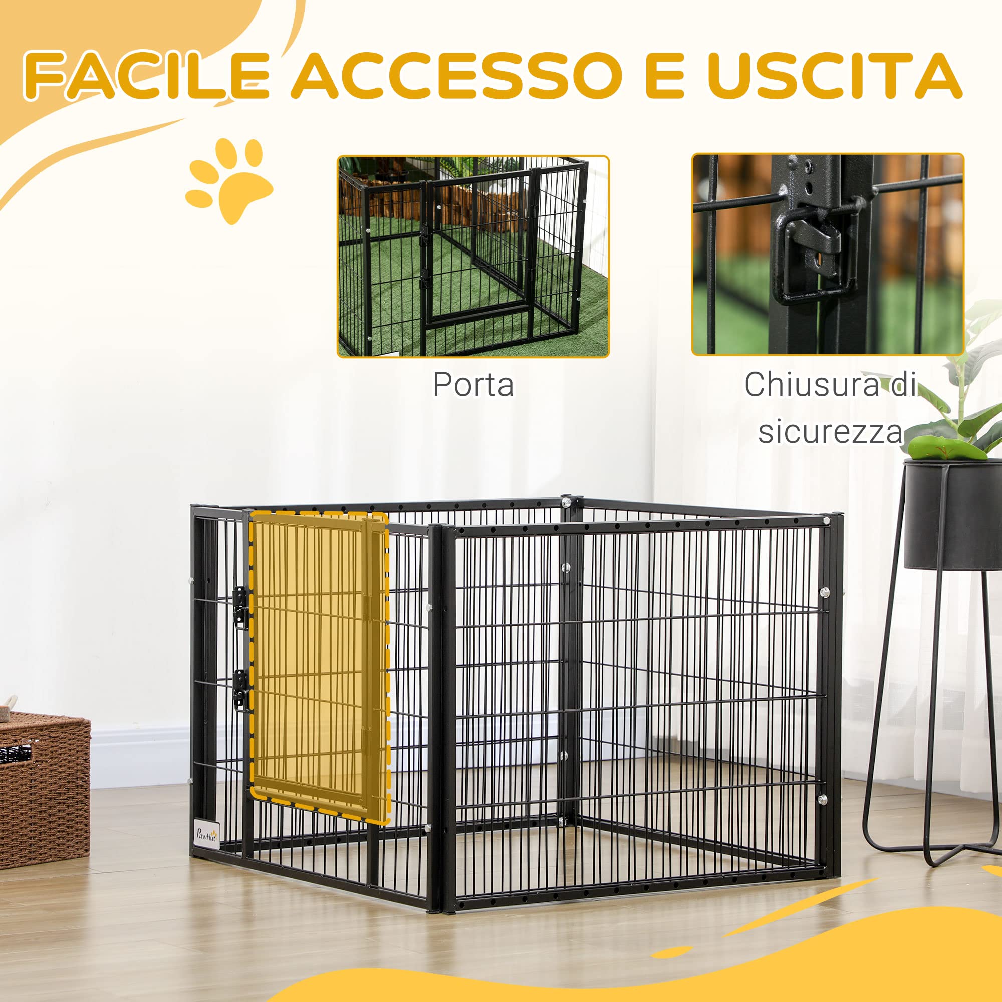 PawHut Recinto per Animali con 6 pannelli per Esterni e Interni, Lunghezza regolabile 82.5-150x79x61cm, Metallo