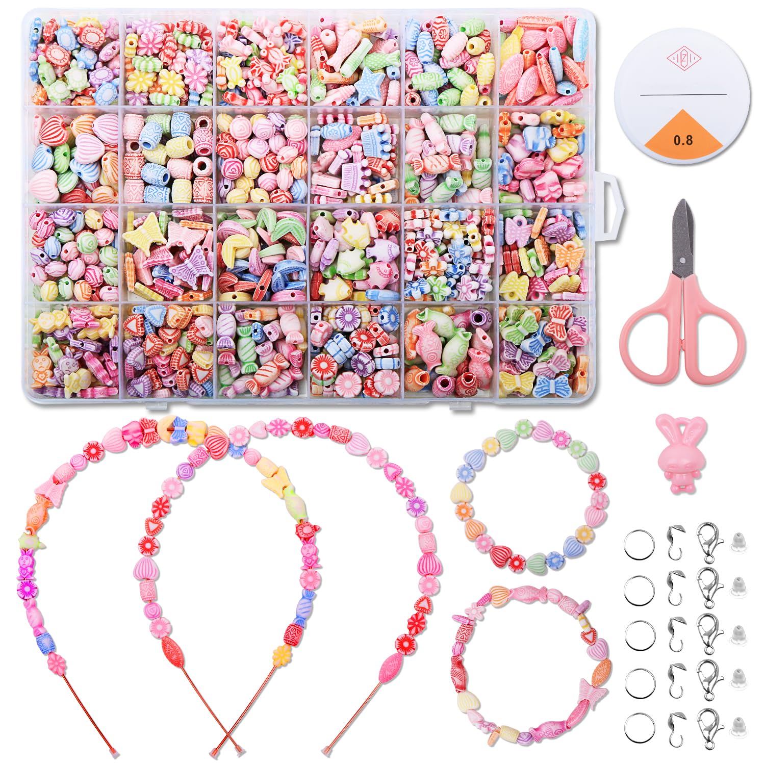 Electomania 700Pcs Beads Set,Jewelry Making Kit,Girl Diy Bracelet Set,Different Types And Shapes Colorful Acrylic Crafting Beads Kits Setfor Children Over Three Years Old, Color 3, Multicolor