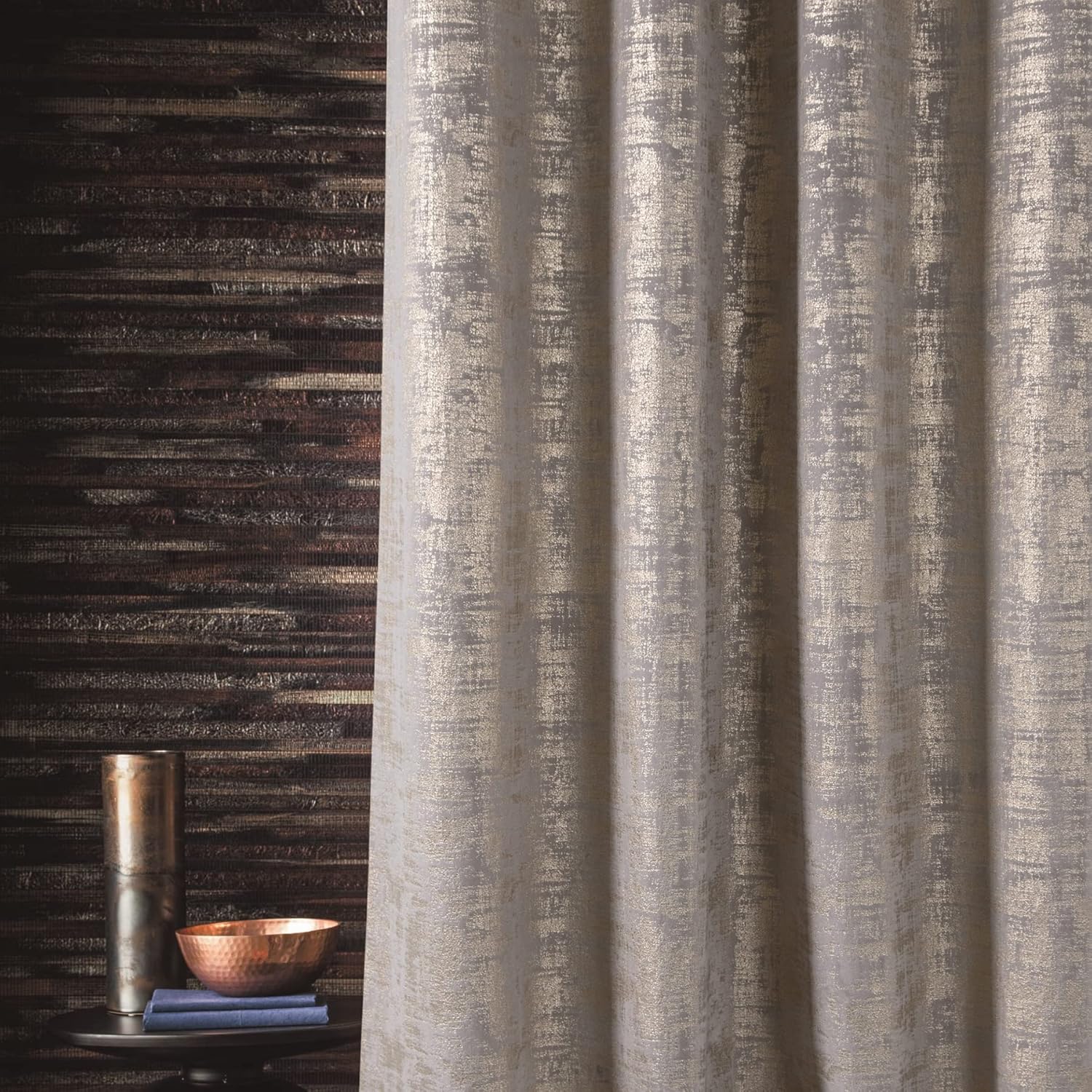 always4u Champagne Soft Velvet Curtains 95 Inch Length Luxury Bedroom Curtains Gold Foil Print Window Treatments for Living Room Bedroom Set of 2