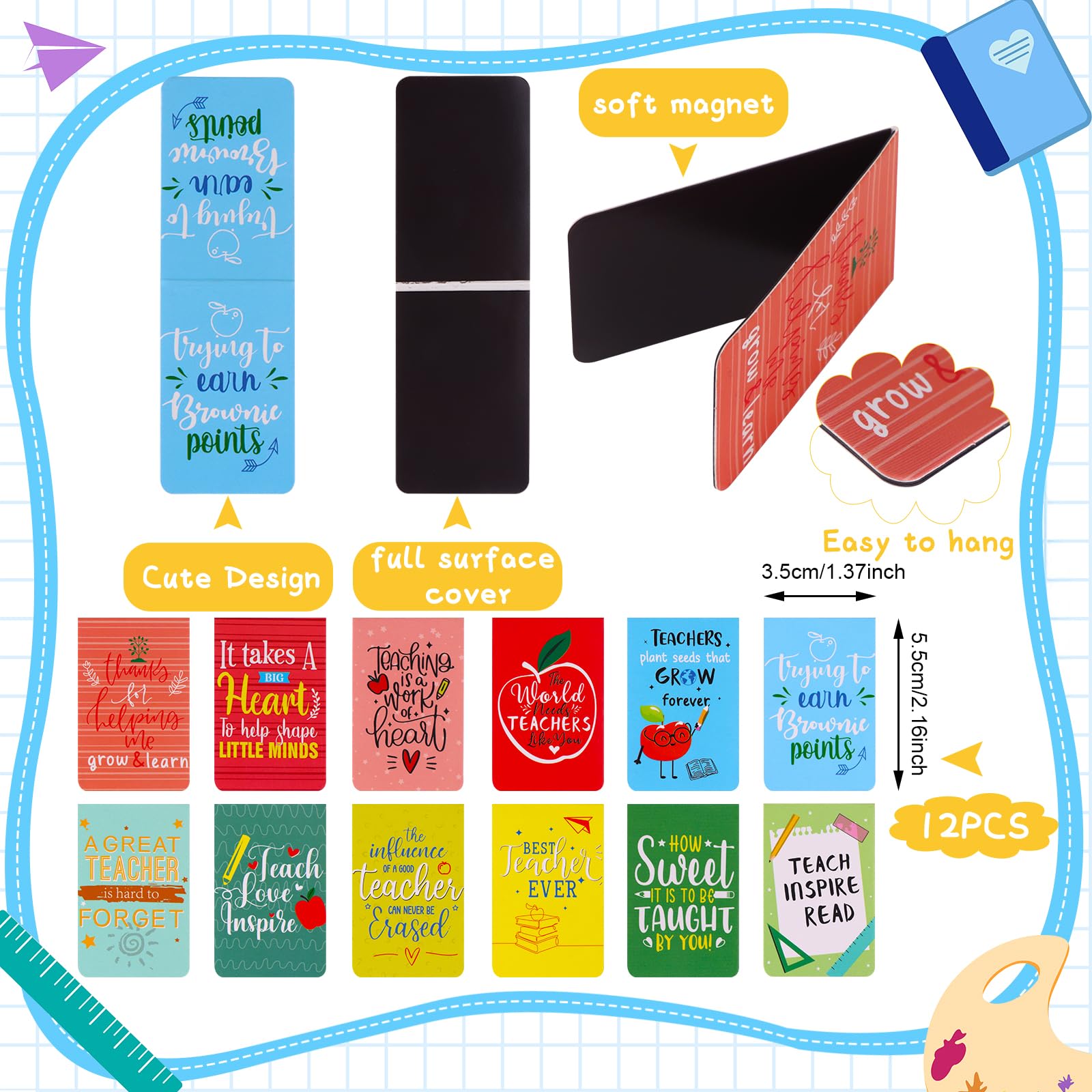 24 Pcs Teacher Appreciation Gift Bulk Include Magnetic Bookmarks Thank You Keychains Office Inspirational Gifts for Women Employee Appreciation Gift for Teacher Coworker School Volunteer - Image 3