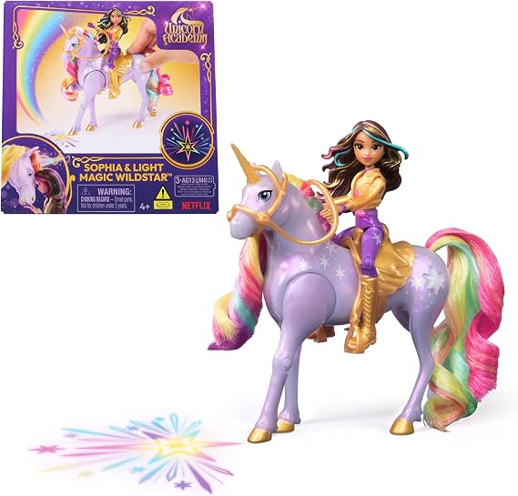 Unicorn Academy, Sophia & Light Magic Wildstar, Rainbow Light Effect, 2 Driving Accessories, Babies and Unicorn Toys for Girls 4 Years and Over
