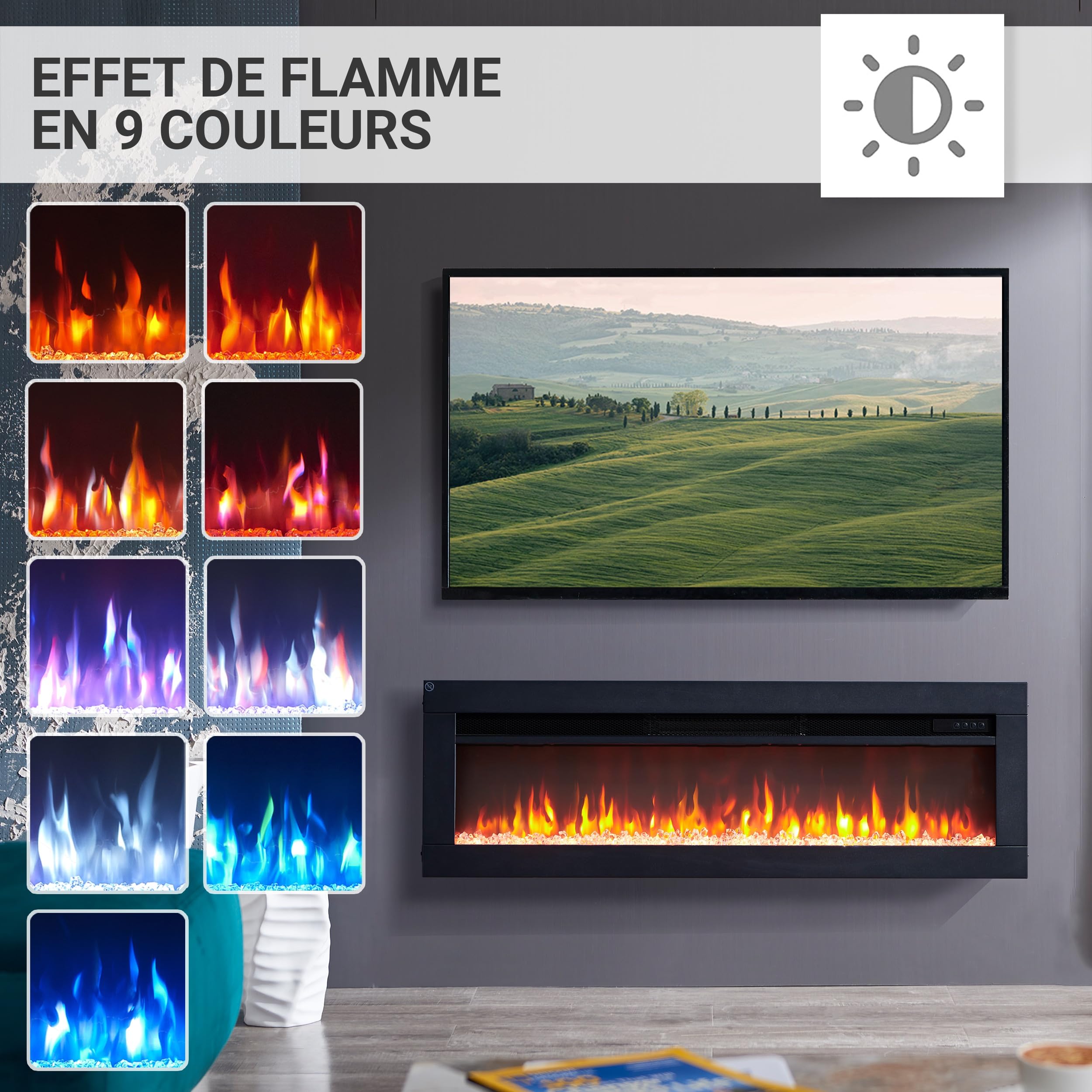 BALDERIA Agnes 40" Foyer Électrique - Foyer électrique encastré avec Chauffage 1000/2000 W, Effet de Flamme 3D réaliste, Télécommande programmable, Minuterie, Thermostat - Noir