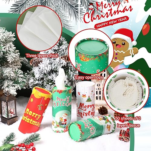 Miniatura 2 de Zhanmai 30 piezas de pañuelos de Navidad para automóvil con pañuelos faciales de 3 capas de pañuelos cilíndricos de Navidad, cajas de pañuelos de