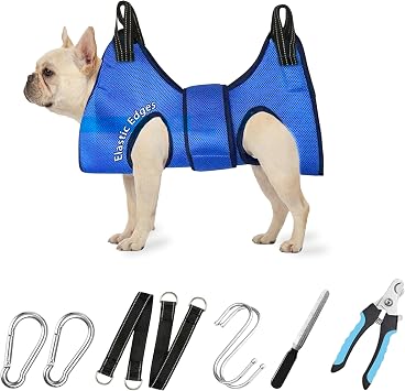 Dog Grooming Hammock Harness, with Elastic Leg Openings for a Flexible Fit, Dog Sling for Nail Trimming, Small Dogs Restraint Hanging Hanger Holder for Clipping Nails Blue