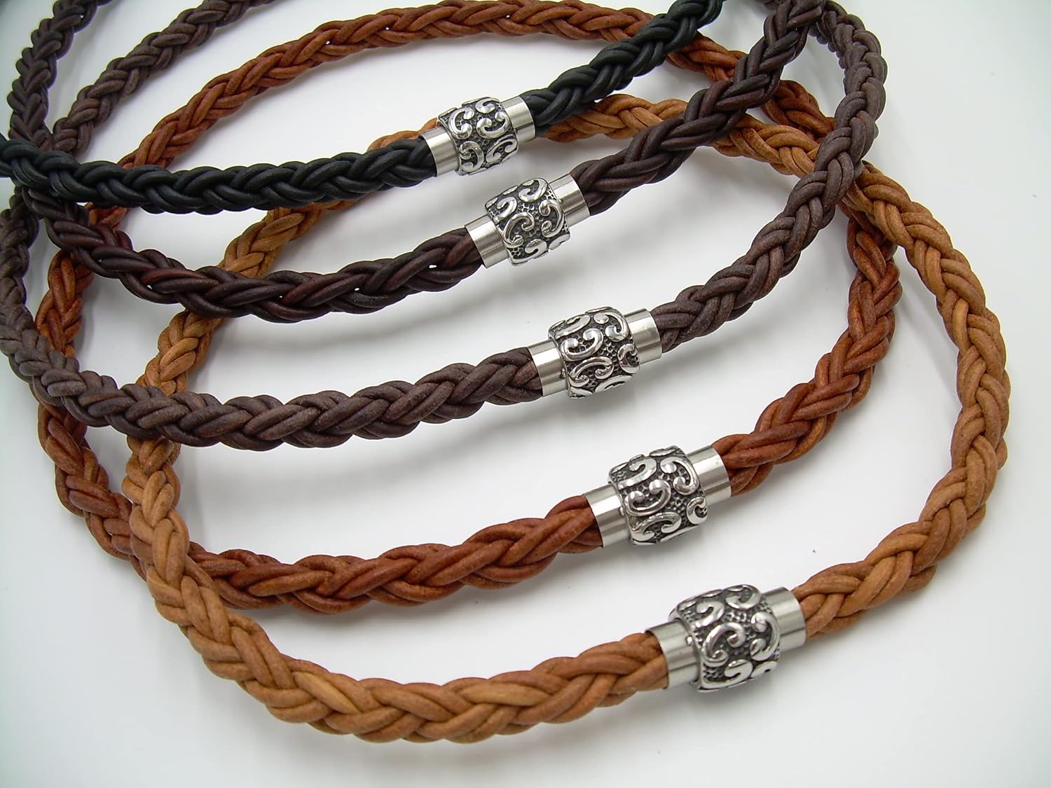 Genuine Leather Cord Chain Necklace for Men Women - Handmade Mens Thick Braided Leather Necklace with Tooled Stainless Steel Magnetic Clasp - Available sizes: 16,18,20,22 inch or Custom