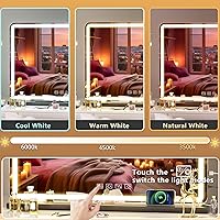 Vista 118 de Hasipu - Espejo de tocador con luces LED, espejo iluminado de maquillaje de 28 x 20 pulgadas, con 3 modos regulables, control por pantalla táctil