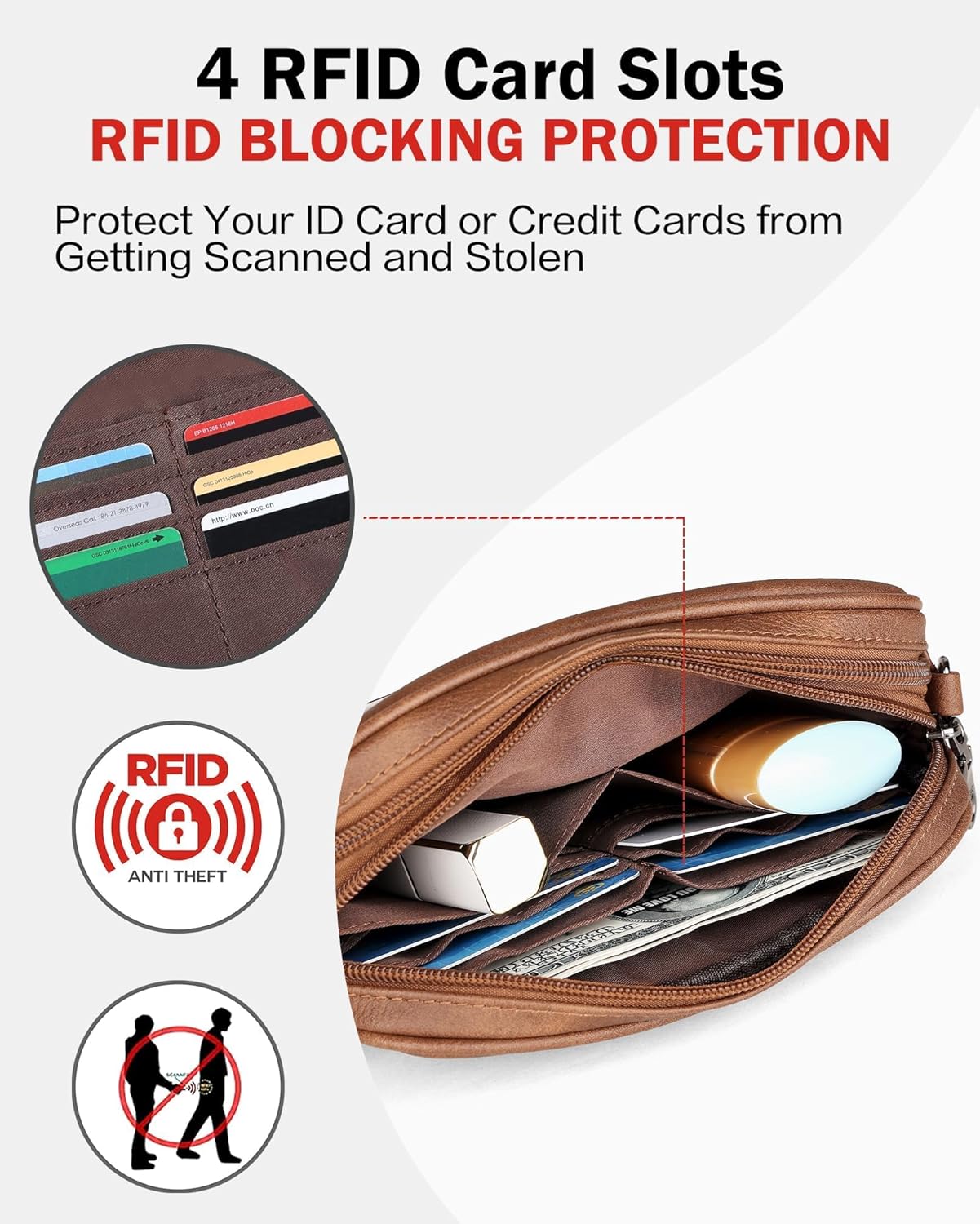 FADEON Wristlet Wallets for Women, Designer Leather Clutch Purse with 5 Zippers, RFID Credit Card Holder Cell Phone Organizer - Image 5