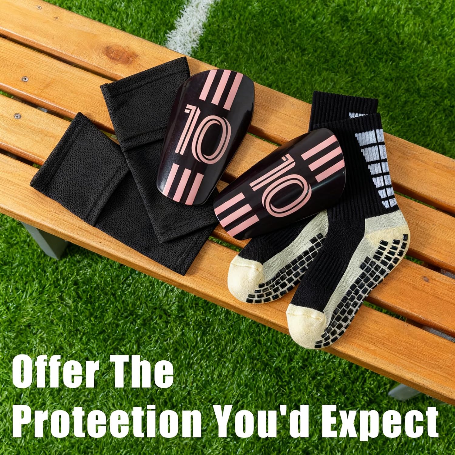 Youth Soccer Grip Socks with Shin Guard Sleeves for Kids, Non-Slip Football Socks with Cute shin Pads for Boys Girls