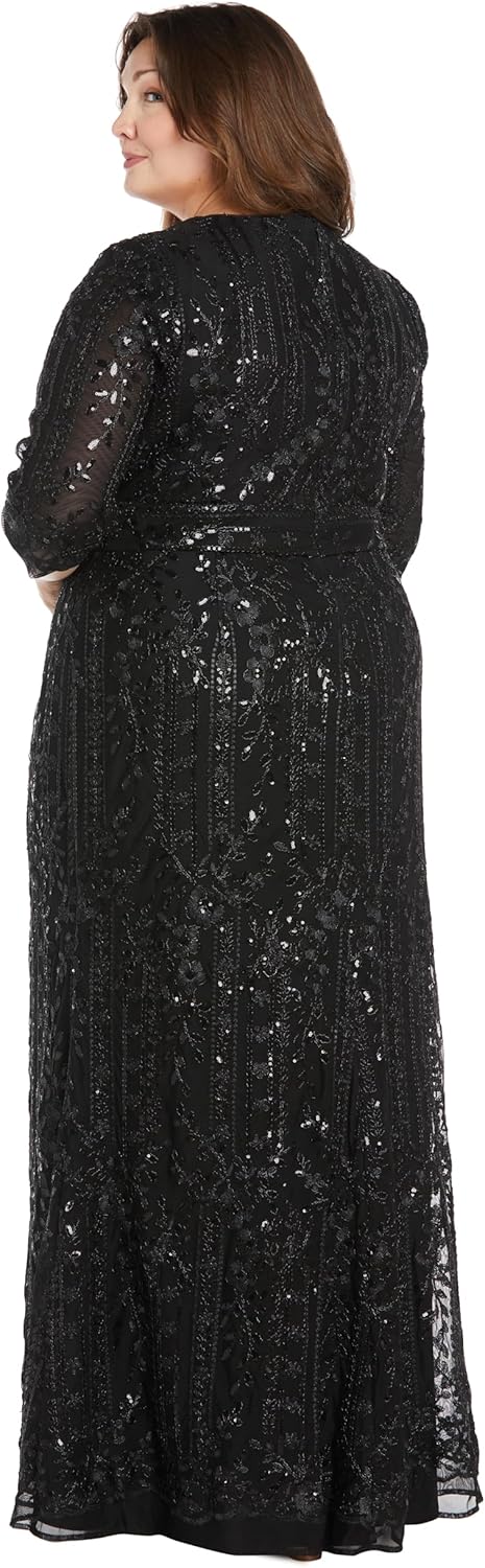 R&M Richards Women's Long Sequin Embellished Gown | Elegant V-Neck 3/4 Sleeve Dress | Cocktail Party & Special Occasions - Image 5