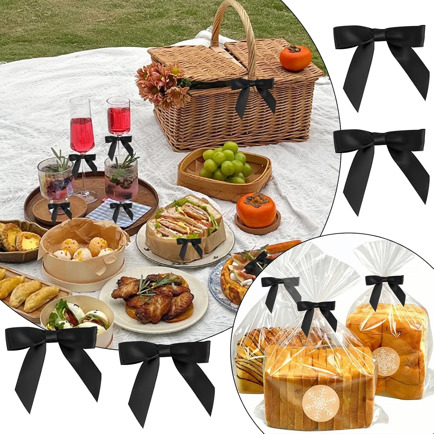 Black Mini Bows 2.5" Bow Party Decorations Black Satin Twist Tie Bows for Crafts Cake Pops Wedding Favors - 50 Counts - Image 7