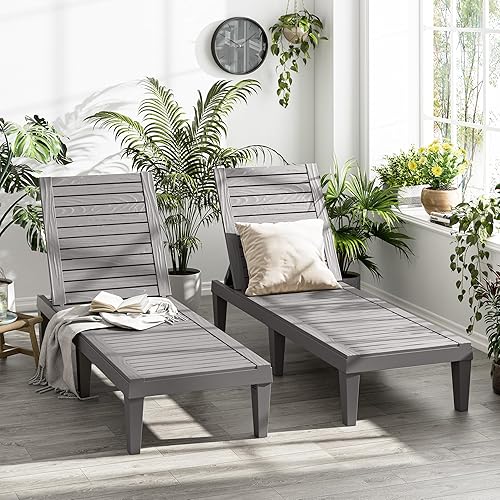 Miniatura 2 de Sillón de descanso, juego de 2 sillas de piscina, tumbonas para exteriores, tumbonas impermeables, sillas de descanso ajustables de 5 posiciones