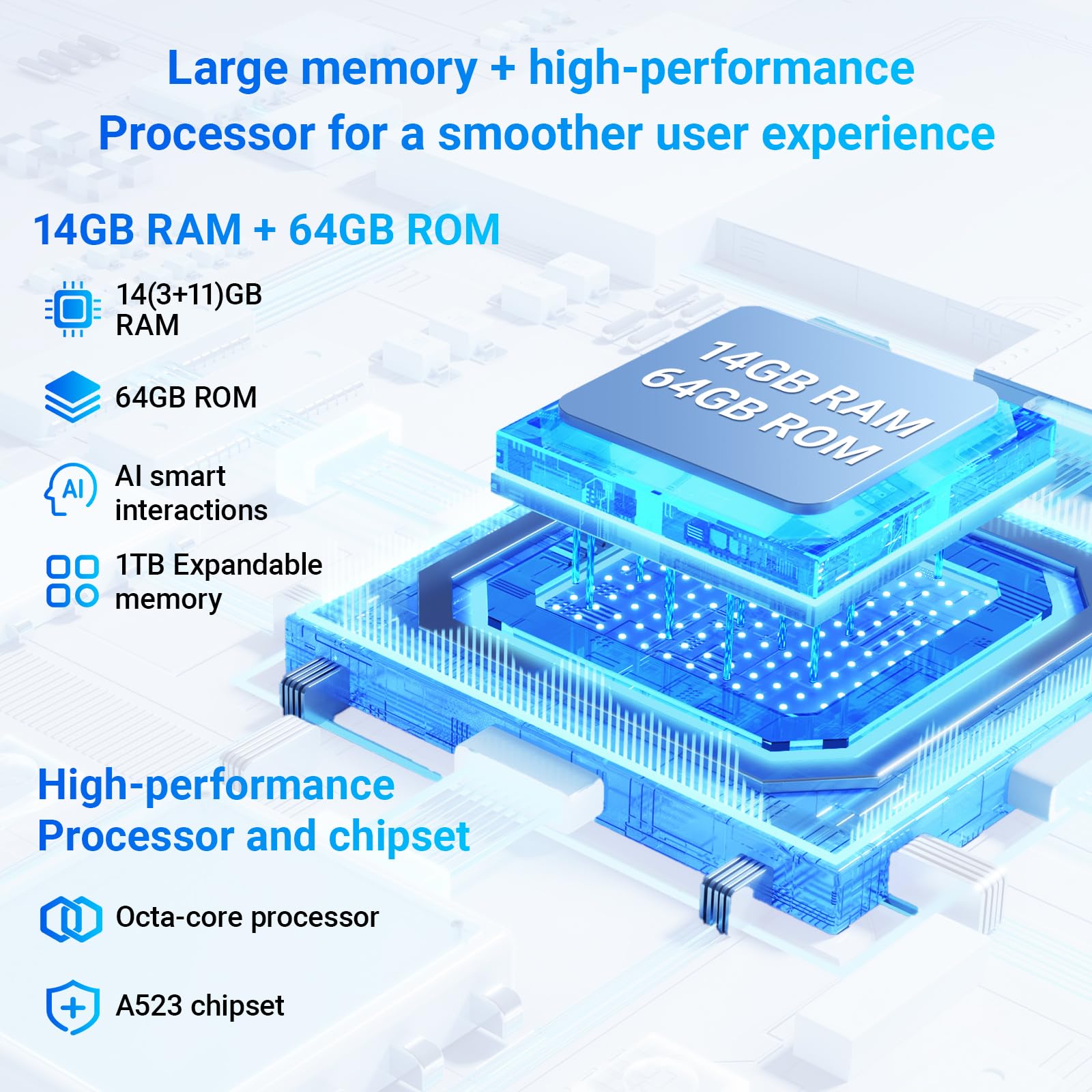 Whitedeer Tablet con Base Altavoz Bluetooth, Tablet 10 Pulgadas Octa-Core, Carga inalámbrica, 14GB RAM + 64GB ROM + 1TB Memoria Ampliable, Tablet Android 1280×800 P, 5 MP+8 MP, 5000 mAh — view 5
