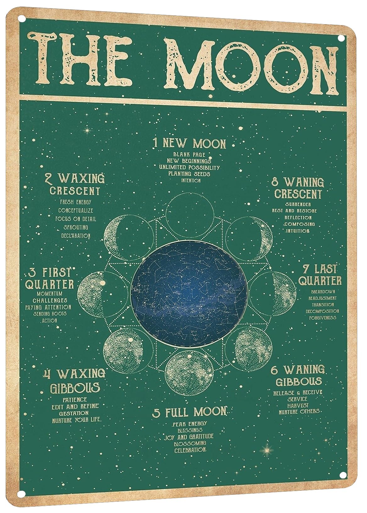 SMAZDFXX Witchy The Moon Metal Tin Sign - Vintage Witchcraft Decoration for Home, Kitchen, Bathroom, Cafe - Astrology Lover, Retro Aluminum Wall Art Decor Poster 5.5"x8"