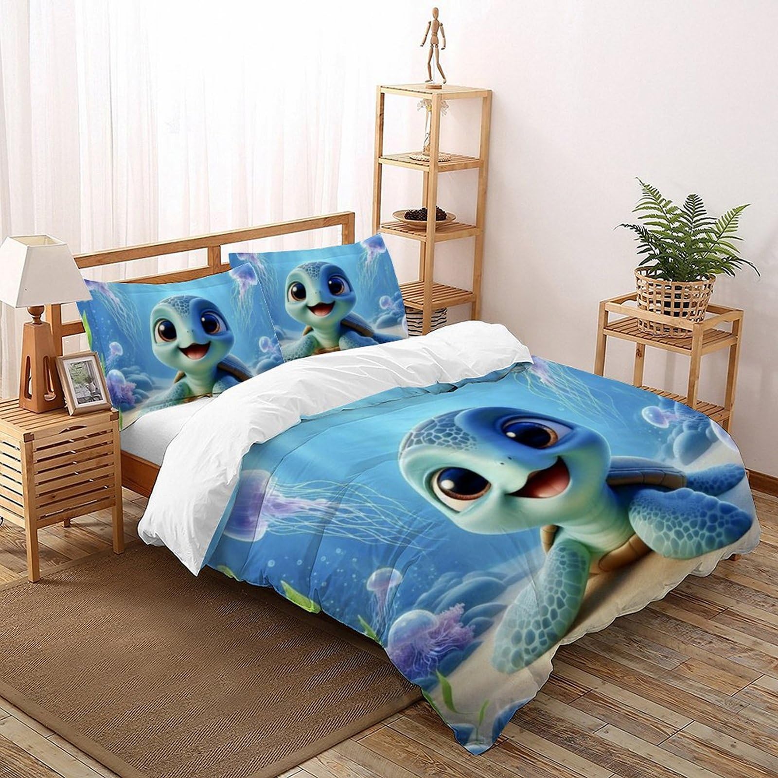 Linge de lit océan de qualité premium : housse de couette tortue marine king size 220x240cm